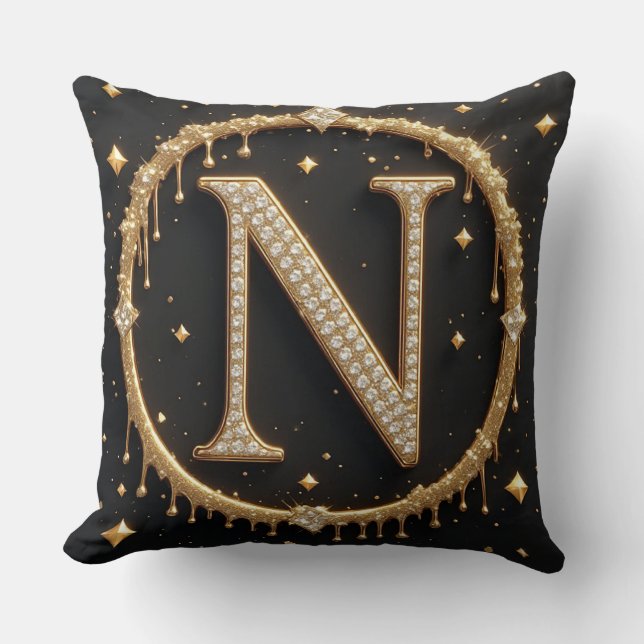 Diamanten Letter N Monogram Persoonlijk Initiaal C Kussen (Voorkant)