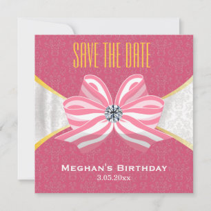 Diamanten lint met roze damastpatroon save the date