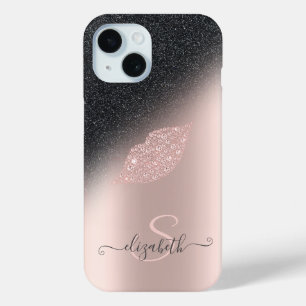 Diamanten Lippen Glitter Ombre Roze Goud iPhone 15 Case