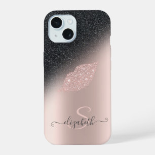 Diamanten Lippen Glitter Ombre Roze Goud iPhone 15 Case