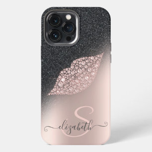 Diamanten Lippen Glitter Ombre Roze Goud iPhone 13 Pro Max Hoesje