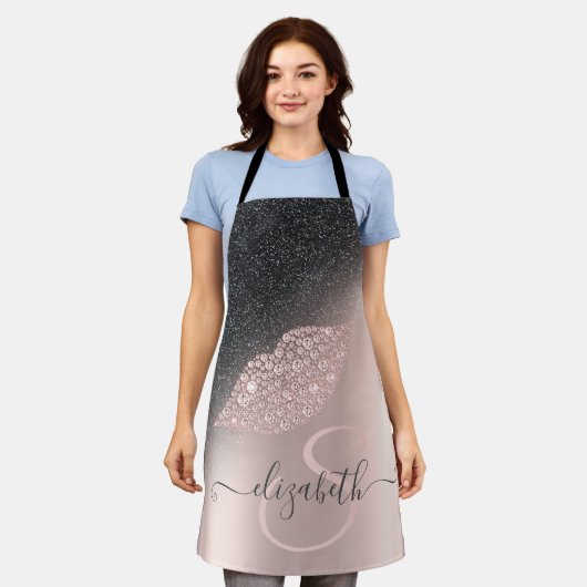 Diamanten Lippen Glitter Ombre Roze Goud Schort (Gedragen)