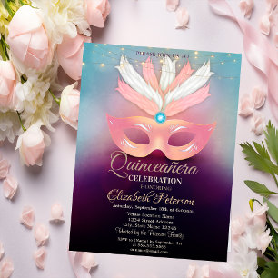Diamanten,Masker,Lichten, Gemaskerde Quinceañera Kaart