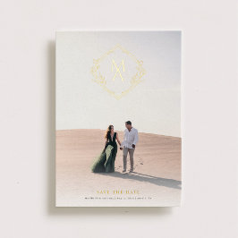 Diamanten Monogram Met Bloemen Goud Save the Date Folie Uitnodiging