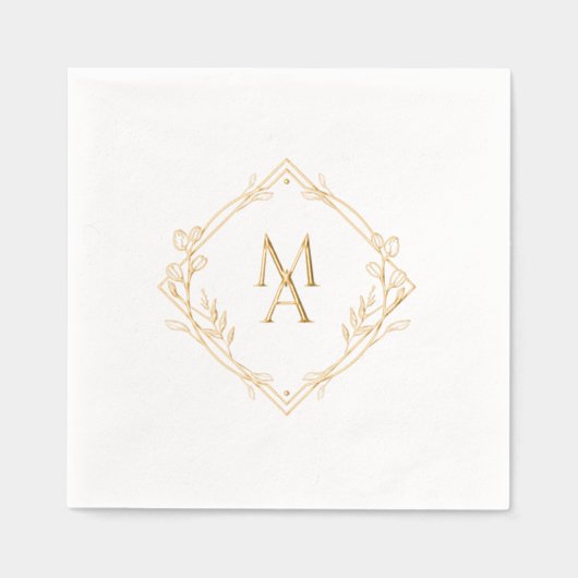 Diamanten Monogram Met Bloemen Servetten (Voorkant)