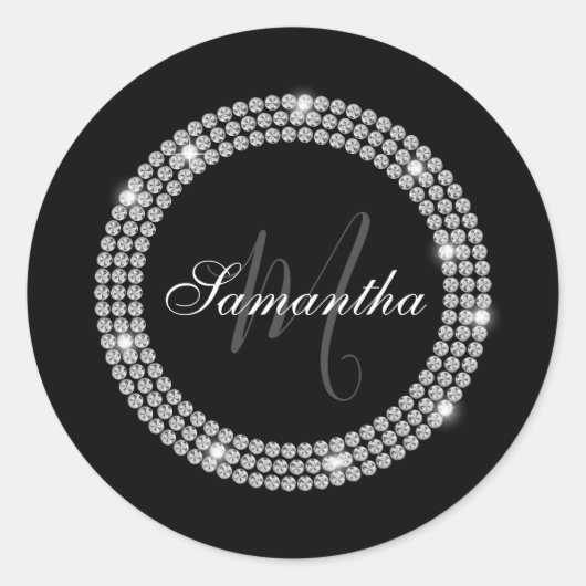 Diamanten Monogram Ronde Sticker (Voorkant)