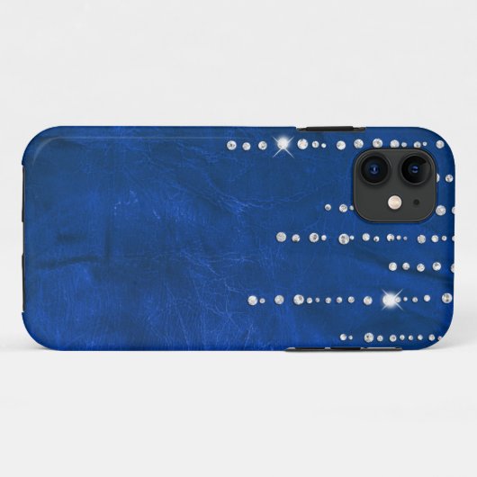 Diamanten op blauw leer Case-Mate iPhone case (Achterkant (horizontaal))