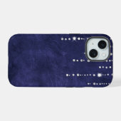 Diamanten op Paarse leder iPhone 15 Case (Achterkant horizontaal)