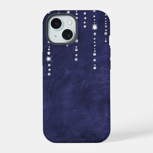 Diamanten op Paarse leder iPhone 15 Case (Achterkant)