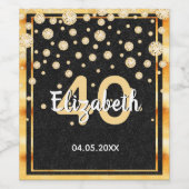 diamanten op veertigste verjaardag glitter zwart g wijn etiket (Enkel label)