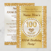 Diamanten, parels, 100ste verjaardag uitnodigingen (Voorkant / Achterkant)