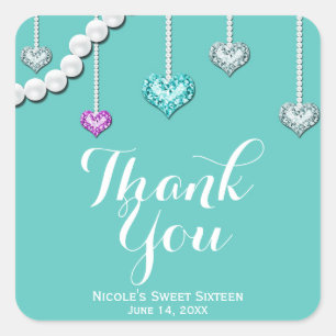Diamanten & Parels Bling Sieraden Glam Verjaardags Vierkante Sticker