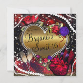 Diamanten Parels Hart Hoge Hakken Zoet 16 Kaart (Voorkant)