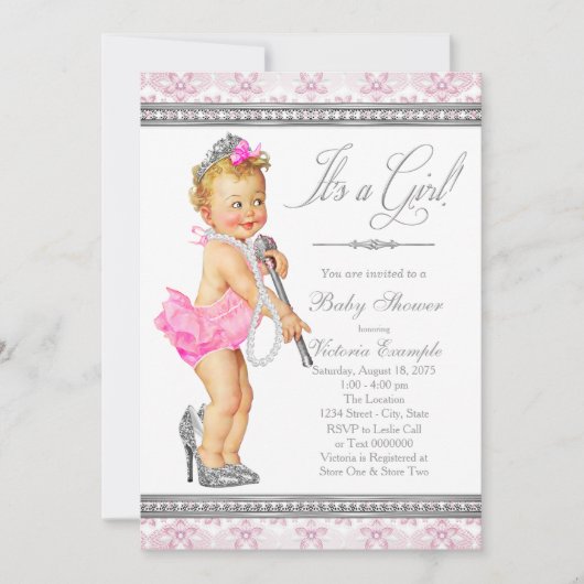 Diamanten Parels Hoge Hakken Kleine Dame Baby Show Kaart (Voorkant)