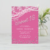 Diamanten Parels Kant Meisje Roze Elegant Zoet 16 Kaart (Staand voorkant)