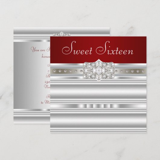 Diamanten Parels Robijn Rode Sweet Sixteen Verjaar Kaart (Voorkant / Achterkant)