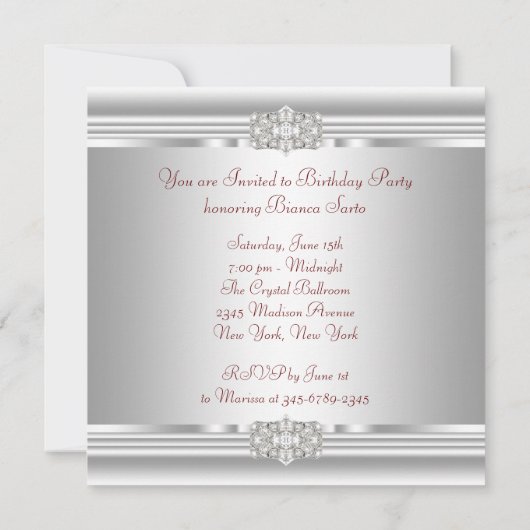 Diamanten Parels Robijn Rode Sweet Sixteen Verjaar Kaart (Achterkant)