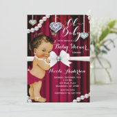 Diamanten & Parels Rode Glamour Baby shower Kaart (Staand voorkant)