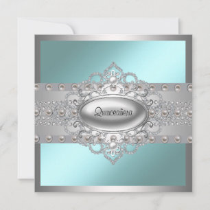 Diamanten Parels Turquoise Blauwe Quinceanera Uitn Kaart