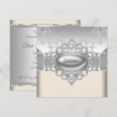 Diamanten Parels Witte Quinceanera Uitnodigingen (Voorkant / Achterkant)