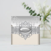 Diamanten Parels Witte Quinceanera Uitnodigingen (Staand voorkant)