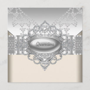 Diamanten Parels Witte Quinceanera Uitnodigingen