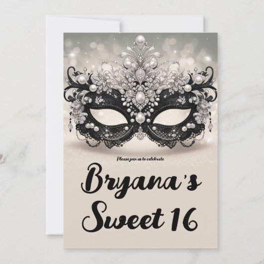 Diamanten & Parels Zwart Kant Masquerade Zoet 16 Kaart (Achterkant)