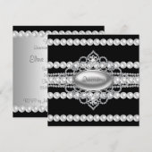 Diamanten Parels Zwart Quinceanera Uitnodigingen (Voorkant / Achterkant)