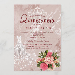 Diamanten prinsessen jurk blozen chic quinceanera kaart