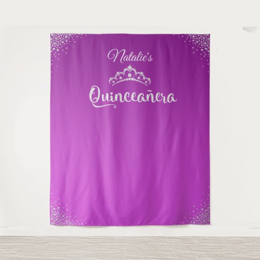 Diamanten Prinsessen Kroon Quinceañera Achtergrond Wandkleed (Voorkant)
