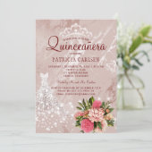 Diamanten prinsessenjurk blozen chic quinceanera kaart (Staand voorkant)