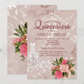 Diamanten prinsessenjurk blozen chic quinceanera kaart (Voorkant / Achterkant)