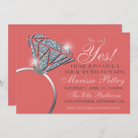 Diamanten ring, Bling Bruidsjurk feest, ze heeft j Kaart (Voorkant / Achterkant)