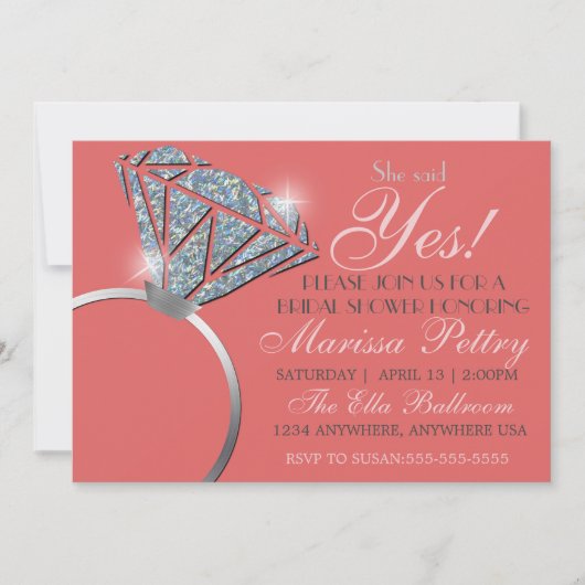 Diamanten ring, Bling Bruiloftsfeest, ze heeft ja  Kaart (Voorkant)