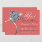 Diamanten ring, Bling Bruiloftsshower, ze zei ja Kaart (Voorkant / Achterkant)