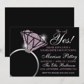Diamanten ring, vrijgezellenfeest, ze zei ja roze kaart (Voorkant / Achterkant)