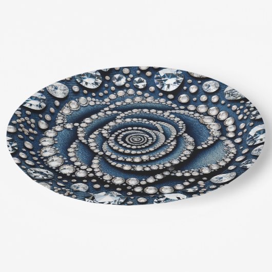 Diamanten Roos & Denim Glam Sweet 16 Verjaardagsfe Papieren Bordje (Gekanteld)