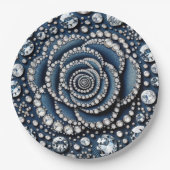 Diamanten Roos & Denim Glam Sweet 16 Verjaardagsfe Papieren Bordje (Voorkant)