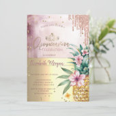 Diamanten, Roos gouden glitter druppels, ananas Kaart (Staand voorkant)