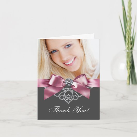 Diamanten Roze en Zwarte Foto Bedankkaarten Bedankkaart (Voorkant)