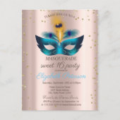 Diamanten Roze Goud Blauw Maskerade Sweet 16  Uitnodiging Briefkaart (Voorkant)