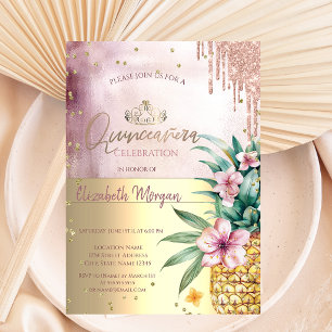 Diamanten,roze goud glinster druppels,ananas kaart