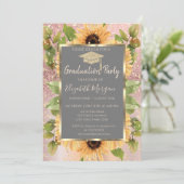 Diamanten Roze Goud Glitter Zonnebloemen Afstudere Kaart (Staand voorkant)