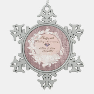 Diamanten Roze Gouden Pompoen10e Huwelijksverjaard Tin Sneeuwvlok Ornament