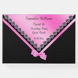 diamanten & roze strik Sweet 16 Gastenboek