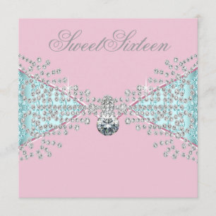 Diamanten Roze Teal Blauwe Sweet Sixteen Verjaarda Kaart