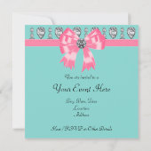Diamanten Roze Turquoise Blauwe Feest Uitnodiging  (Achterkant)