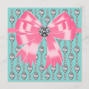 Diamanten Roze Turquoise Blauwe Feest Uitnodiging 