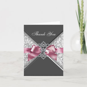 Diamanten Roze Zwarte Damast Bedankkaartjes Bedankkaart