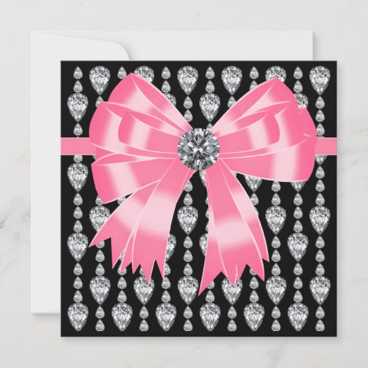 Diamanten Roze Zwarte Feest Uitnodiging Sjabloon (Voorkant)